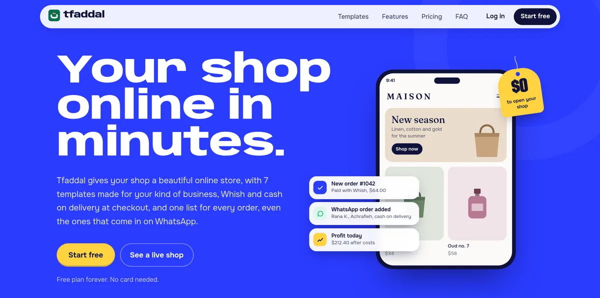 Tfaddal online store builder home page